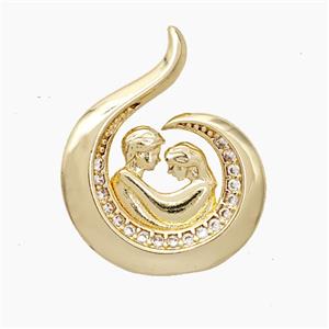 Copper Couple Pendant Pave Zirconia Gold Plated, approx 19-23mm [FN50927]