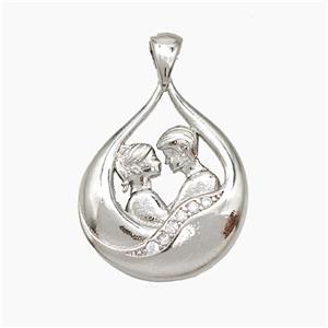 Copper Couple Pendant Pave Zirconia Platinum Plated, approx 18-27mm [FN50928]