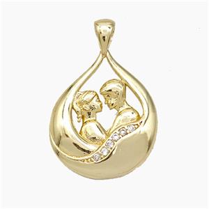 Copper Couple Pendant Pave Zirconia Gold Plated, approx 18-27mm [FN50929]