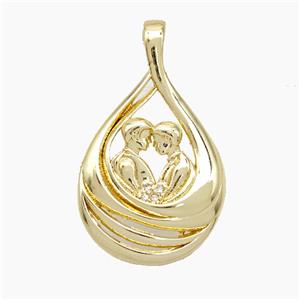 Copper Couple Pendant Pave Zirconia Gold Plated, approx 18-30mm [FN50930]