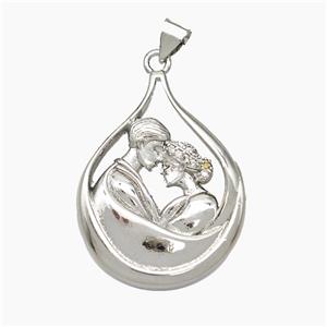 Copper Couple Pendant Pave Zirconia Platinum Plated, approx 23-30mm [FN50931]