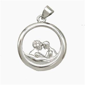 Copper Couple Pendant Pave Zirconia Platinum Plated, approx 20mm [FN50934]