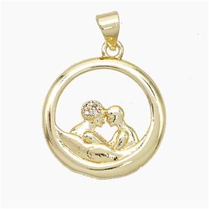 Copper Couple Pendant Pave Zirconia Gold Plated, approx 20mm [FN50935]