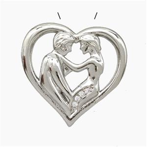 Copper Couple Pendant Pave Zirconia Heart Platinum Plated, approx 20-22mm [FN50936]