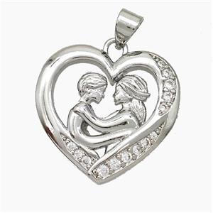 Copper Couple Pendant Pave Zirconia Heart Platinum Plated, approx 22mm [FN50938]