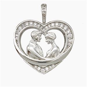 Copper Couple Pendant Pave Zirconia Heart Platinum Plated, approx 22mm [FN50940]
