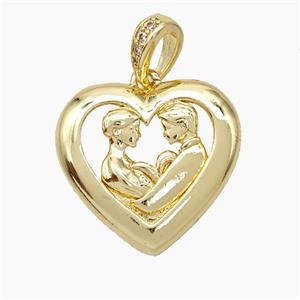 Copper Couple Pendant Pave Zirconia Heart Gold Plated, approx 20mm [FN50942]