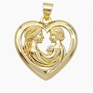 Copper Couple Pendant Pave Zirconia Heart Gold Plated, approx 22mm [FN50943]