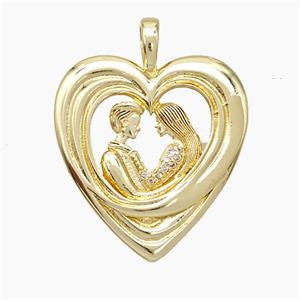 Copper Couple Pendant Pave Zirconia Heart Gold Plated, approx 26-28mm [FN50944]