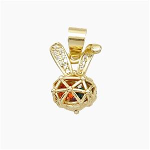 Copper Rabbit Pendant Pave Zirconia Hollow Gold Plated, approx 12-16mm [FN50946]