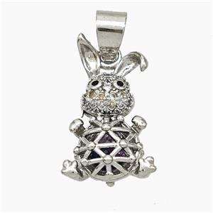 Copper Rabbit Pendant Pave Zirconia Hollow Platinum Plated, approx 10-20mm [FN50947]