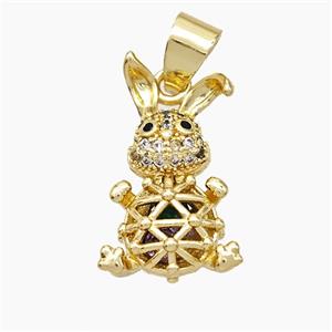 Copper Rabbit Pendant Pave Zirconia Hollow Gold Plated, approx 10-20mm [FN50948]