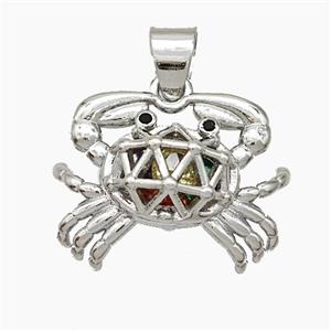 Copper Crab Pendant With Zirconia Hollow Platinum Plated, approx 16-20mm [FN50949]