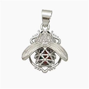 Copper Beetle Pendant Pave Zirconia Hollow Platinum Plated, approx 17mm [FN50951]