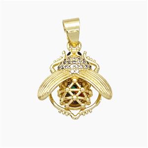 Copper Beetle Pendant Pave Zirconia Hollow Gold Plated, approx 17mm [FN50952]