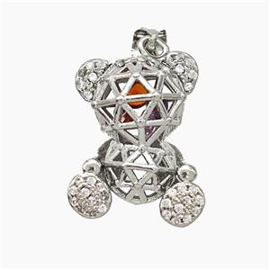 Copper Bear Pendant Pave Zirconia Hollow Platinum Plated, approx 14-20mm [FN50953]