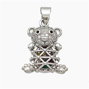 Copper Bear Pendant Pave Zirconia Hollow Platinum Plated, approx 13-18mm [FN50955]