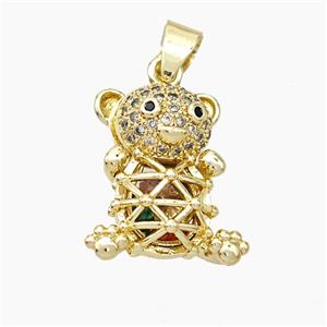 Copper Bear Pendant Pave Zirconia Hollow Gold Plated, approx 13-18mm [FN50956]