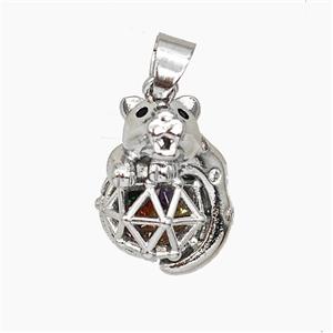 Copper Bear Pendant Pave Zirconia Hollow Platinum Plated, approx 13-18mm [FN50957]