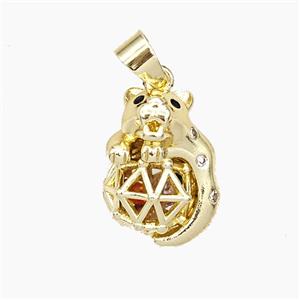 Copper Bear Pendant Pave Zirconia Hollow Gold Plated, approx 13-18mm [FN50958]