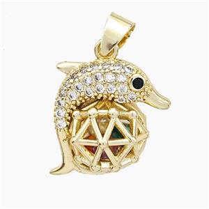Copper Dolphin Pendant Pave Zirconia Hollow Gold Plated, approx 18-20mm [FN50960]
