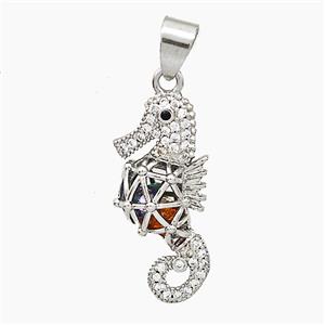 Copper Seahorse Pendant Pave Zirconia Hollow Platinum Plated, approx 10-23mm [FN50961]