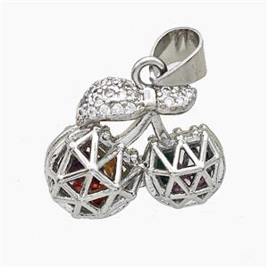 Copper Cherry Pendant Pave Zirconia Hollow Platinum Plated, approx 15-20mm [FN50963]