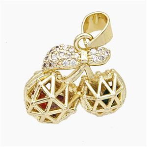 Copper Cherry Pendant Pave Zirconia Hollow Gold Plated, approx 15-20mm [FN50964]