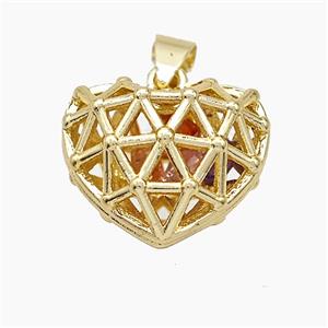 Copper Heart Pendant With Zirconia Hollow Gold Plated, approx 12-15-18mm [FN50968]