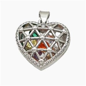 Copper Heart Pendant With Zirconia Hollow Platinum Plated, approx 19mm [FN50969]