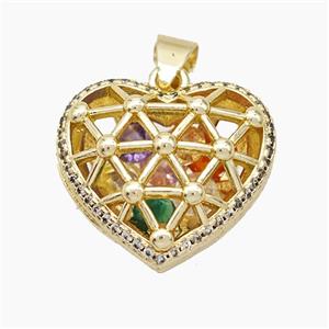 Copper Heart Pendant With Zirconia Hollow Gold Plated, approx 19mm [FN50970]