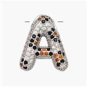 Copper Letter-A Pendant Micropave Zirconia Platinum Plated, approx 16-23mm, 3-5mm hole [FN50971]