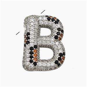 Copper Letter-B Pendant Micropave Zirconia Platinum Plated, approx 16-23mm, 3-5mm hole [FN50972]