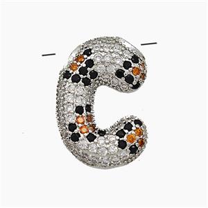 Copper Letter-C Pendant Micropave Zirconia Platinum Plated, approx 16-23mm, 3-5mm hole [FN50973]