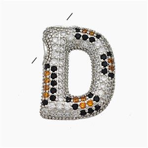 Copper Letter-D Pendant Micropave Zirconia Platinum Plated, approx 16-23mm, 3-5mm hole [FN50974]