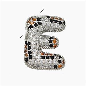 Copper Letter-E Pendant Micropave Zirconia Platinum Plated, approx 16-23mm, 3-5mm hole [FN50975]