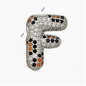 Copper Letter-F Pendant Micropave Zirconia Platinum Plated, approx 16-23mm, 3-5mm hole [FN50976]