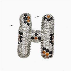 Copper Letter-H Pendant Micropave Zirconia Platinum Plated, approx 16-23mm, 3-5mm hole [FN50978]