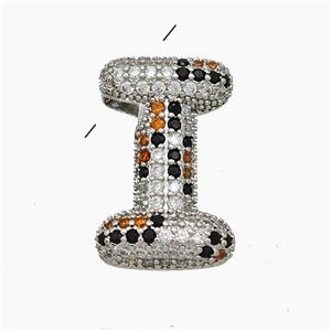 Copper Letter-I Pendant Micropave Zirconia Platinum Plated, approx 16-23mm, 3-5mm hole [FN50979]