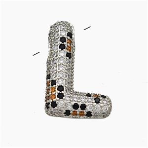 Copper Letter-L Pendant Micropave Zirconia Platinum Plated, approx 16-23mm, 3-5mm hole [FN50982]