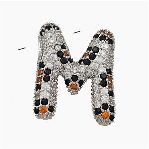 Copper Letter-M Pendant Micropave Zirconia Platinum Plated, approx 16-23mm, 3-5mm hole [FN50983]