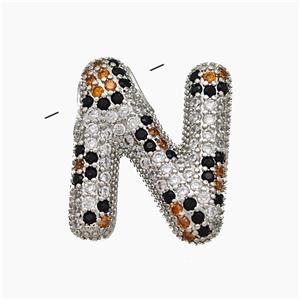 Copper Letter-N Pendant Micropave Zirconia Platinum Plated, approx 16-23mm, 3-5mm hole [FN50984]