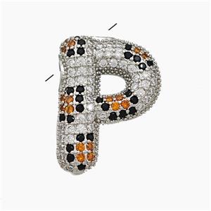 Copper Letter-P Pendant Micropave Zirconia Platinum Plated, approx 16-23mm, 3-5mm hole [FN50986]