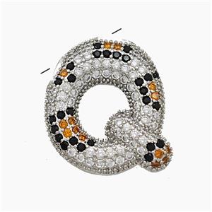 Copper Letter-Q Pendant Micropave Zirconia Platinum Plated, approx 16-23mm, 3-5mm hole [FN50987]