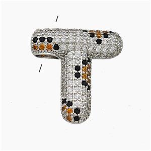 Copper Letter-T Pendant Micropave Zirconia Platinum Plated, approx 16-23mm, 3-5mm hole [FN50990]