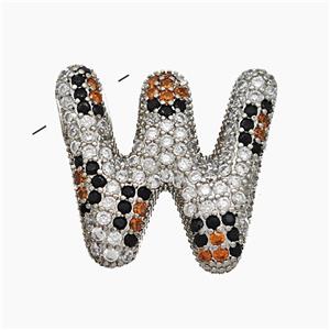Copper Letter-W Pendant Micropave Zirconia Platinum Plated, approx 16-23mm, 3-5mm hole [FN50993]