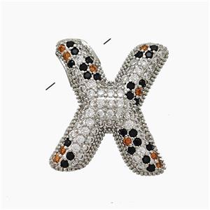 Copper Letter-X Pendant Micropave Zirconia Platinum Plated, approx 16-23mm, 3-5mm hole [FN50994]