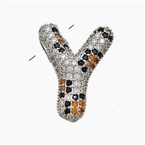 Copper Letter-Y Pendant Micropave Zirconia Platinum Plated, approx 16-23mm, 3-5mm hole [FN50995]