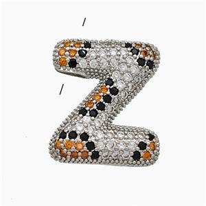 Copper Letter-Z Pendant Micropave Zirconia Platinum Plated, approx 16-23mm, 3-5mm hole [FN50996]