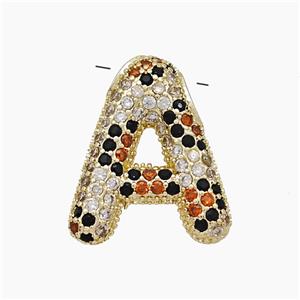 Copper Letter-A Pendant Micropave Zirconia Gold Plated, approx 16-23mm, 3-5mm hole [FN50998]